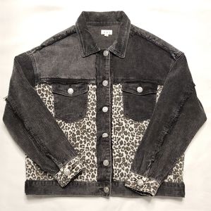 NEW POL black fray hem leopard jacket sz Small